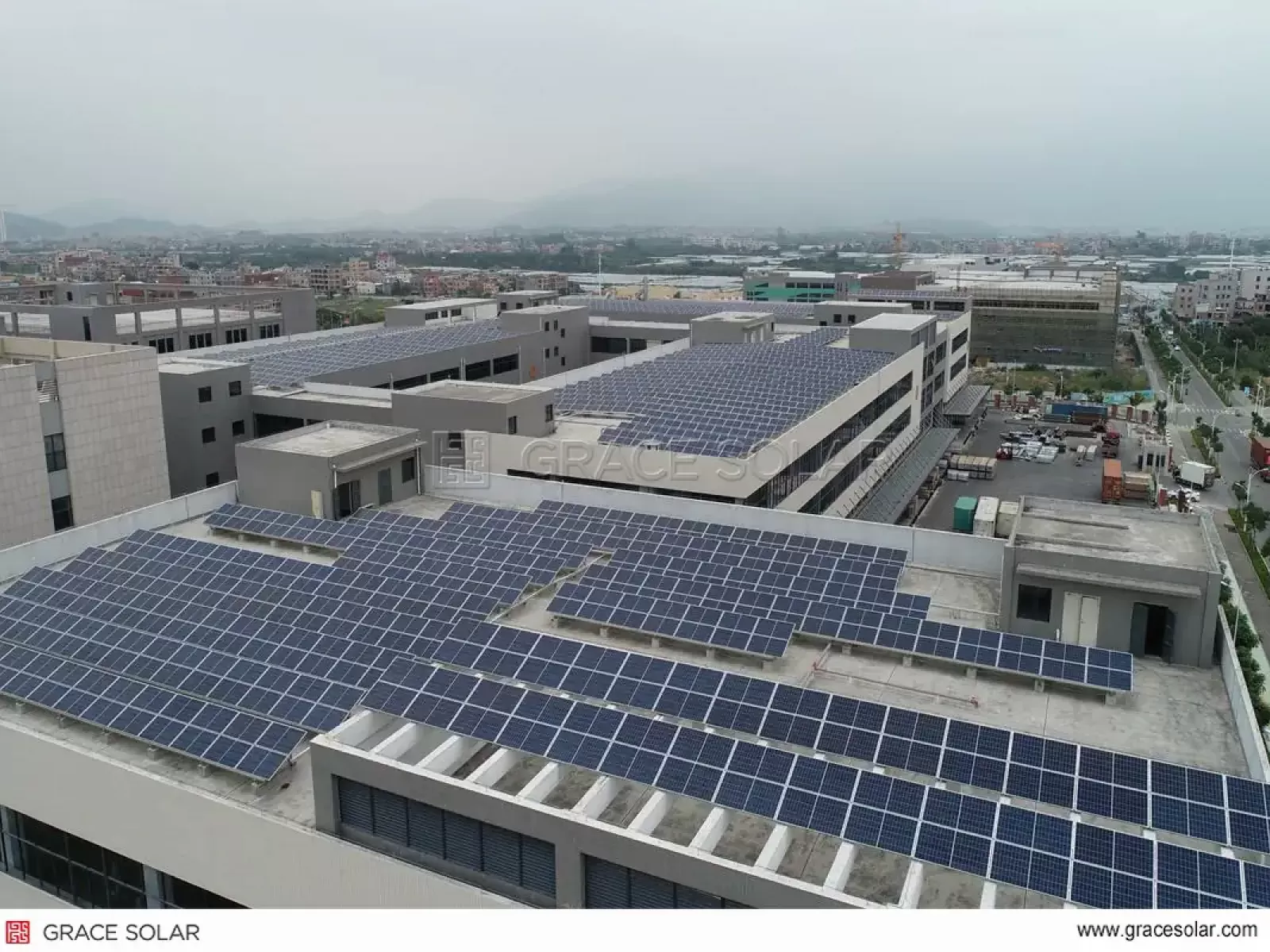 Grace Solar 880KW Rooftop Mounting System Panoramic Overview