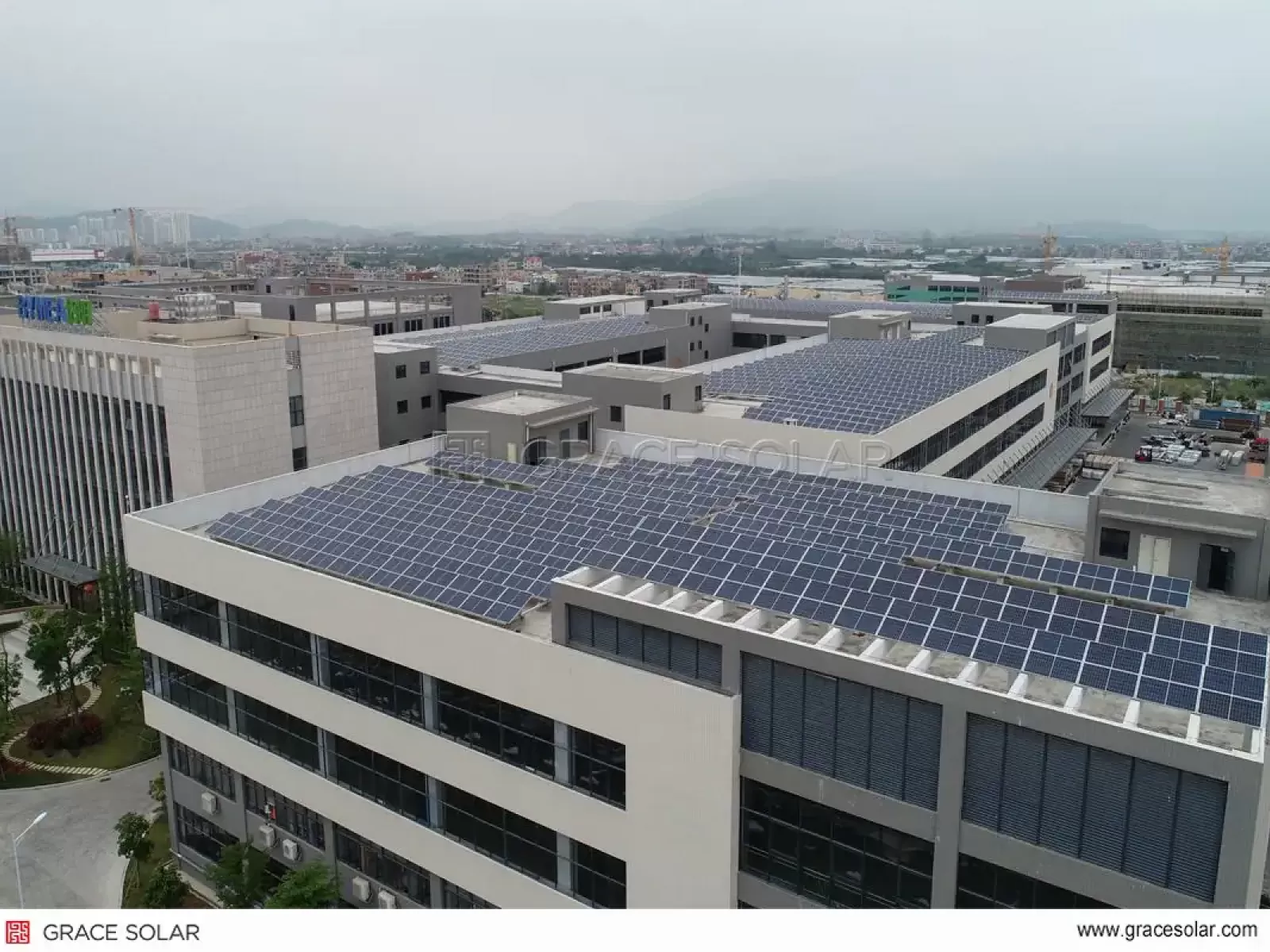Grace Solar 880KW Rooftop Mounting System Panoramic Overview