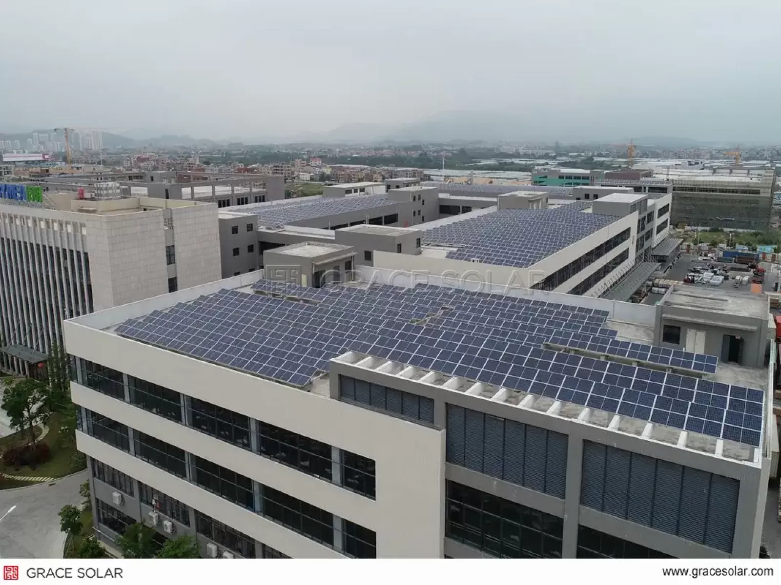 Grace Solar 880KW Rooftop Mounting System Panoramic Overview