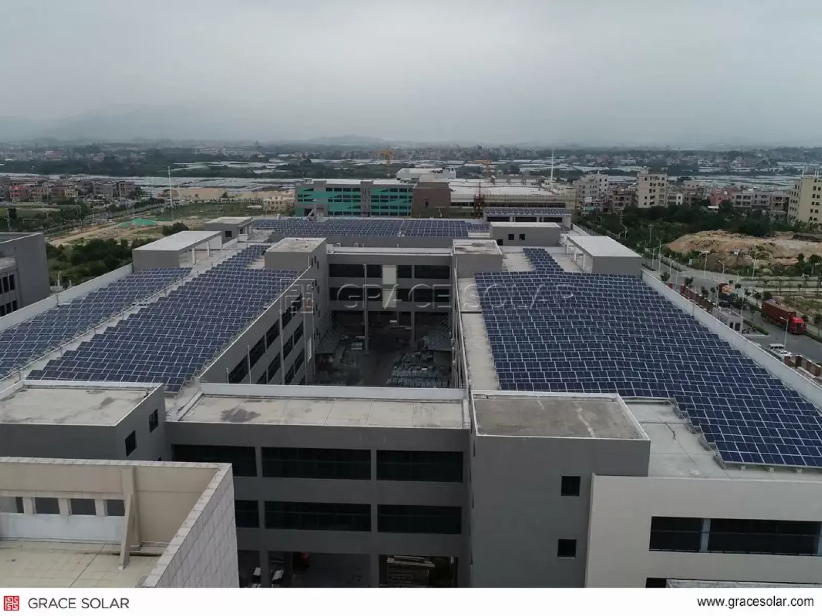 Grace Solar 880KW Rooftop Mounting System Panoramic Overview