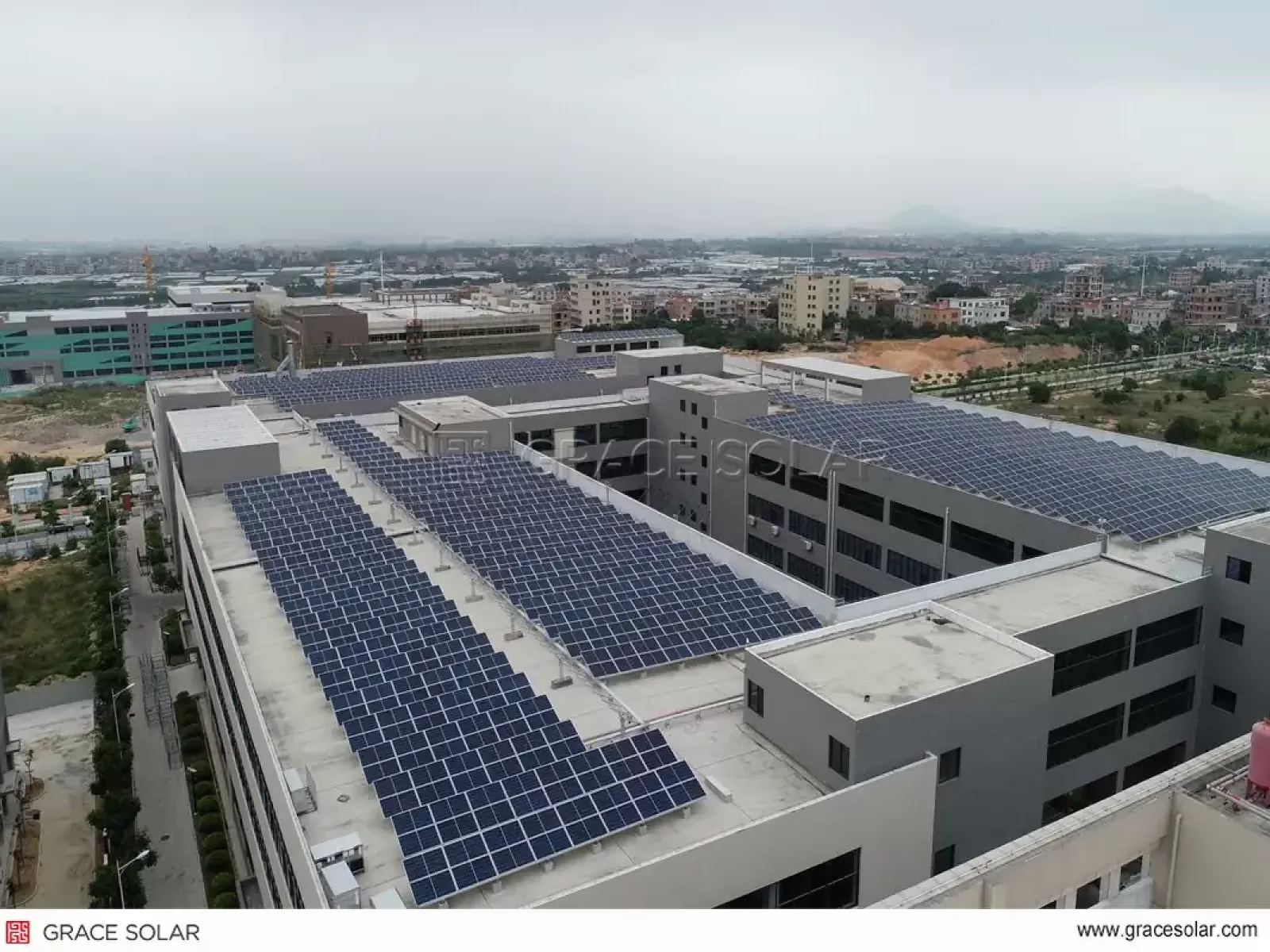Grace Solar 880KW Rooftop Mounting System Panoramic Overview