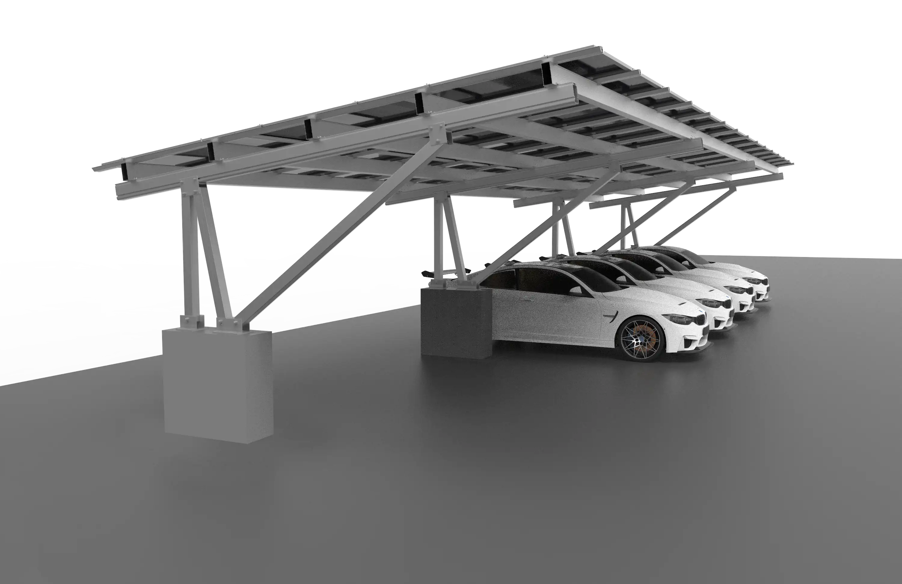 Waterproof Solar Carport Mounting System Installed in Commercial Parking Lot