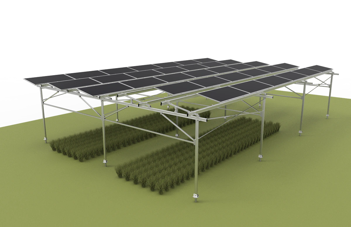 Sistema de montagem plana para fazendas solares com estrutura de liga de alumínio