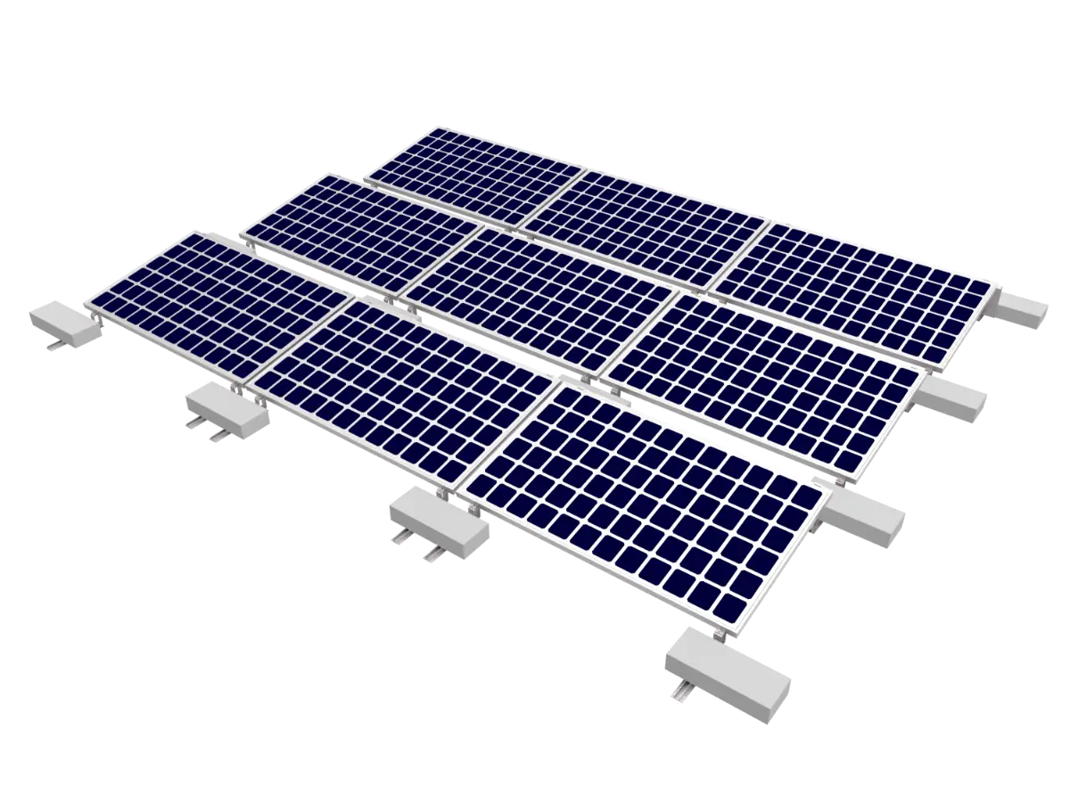Non-penetrating ballast solar mounting system on commercial flat roof