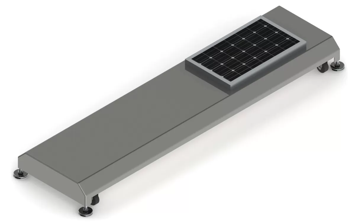 AI-powered solar tracker with cleaning robot in desert solar farm