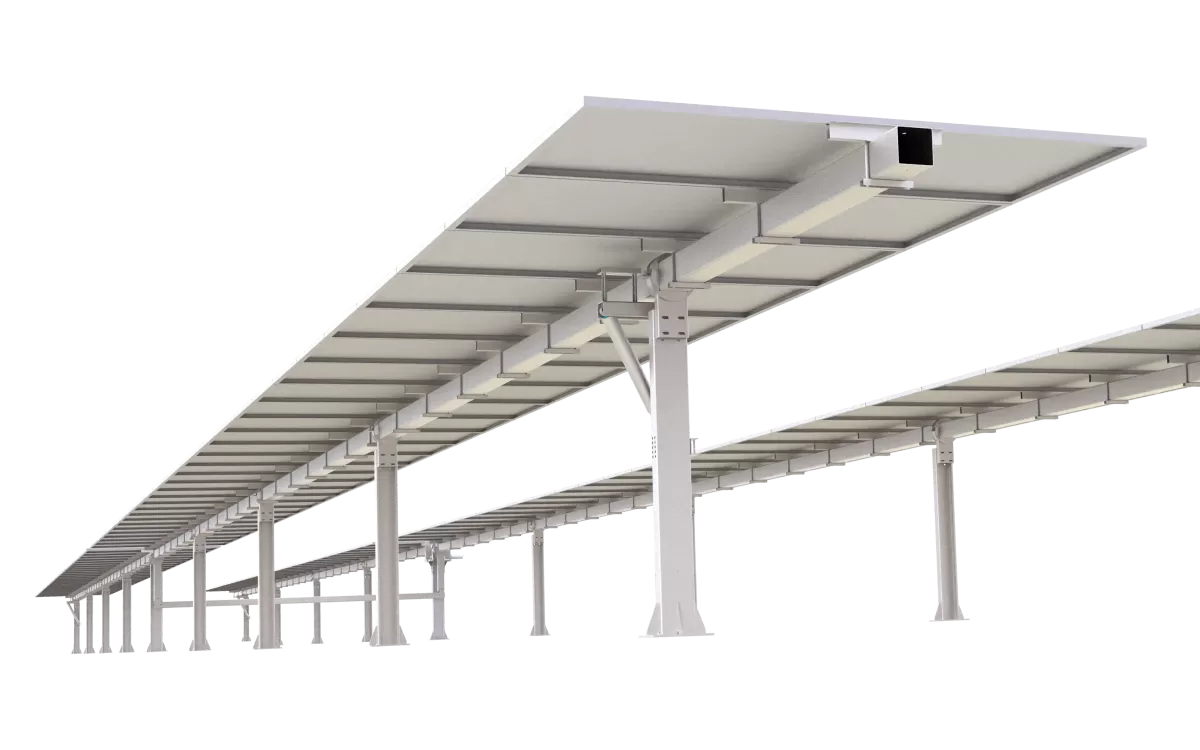 Double-row linkage solar tracker system for ground-mounted power plants with AI control and wind-resistant design
