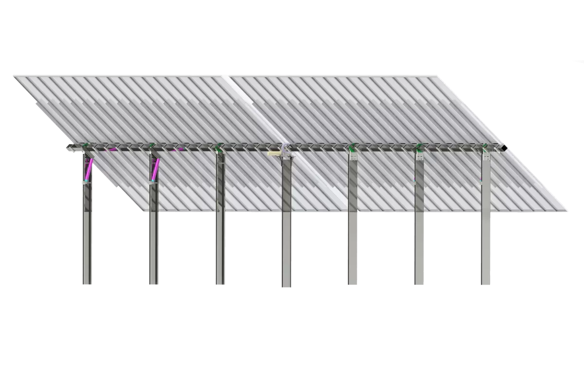 Grace Solar 2P Independent Single Row Solar Tracker with Bifacial Modules on Sloped Terrain