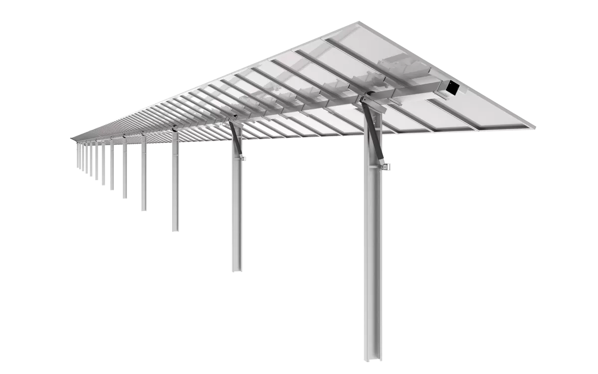 Industrial-scale solar tracking system with photovoltaic panels aligning with sunset angles for maximum energy yield