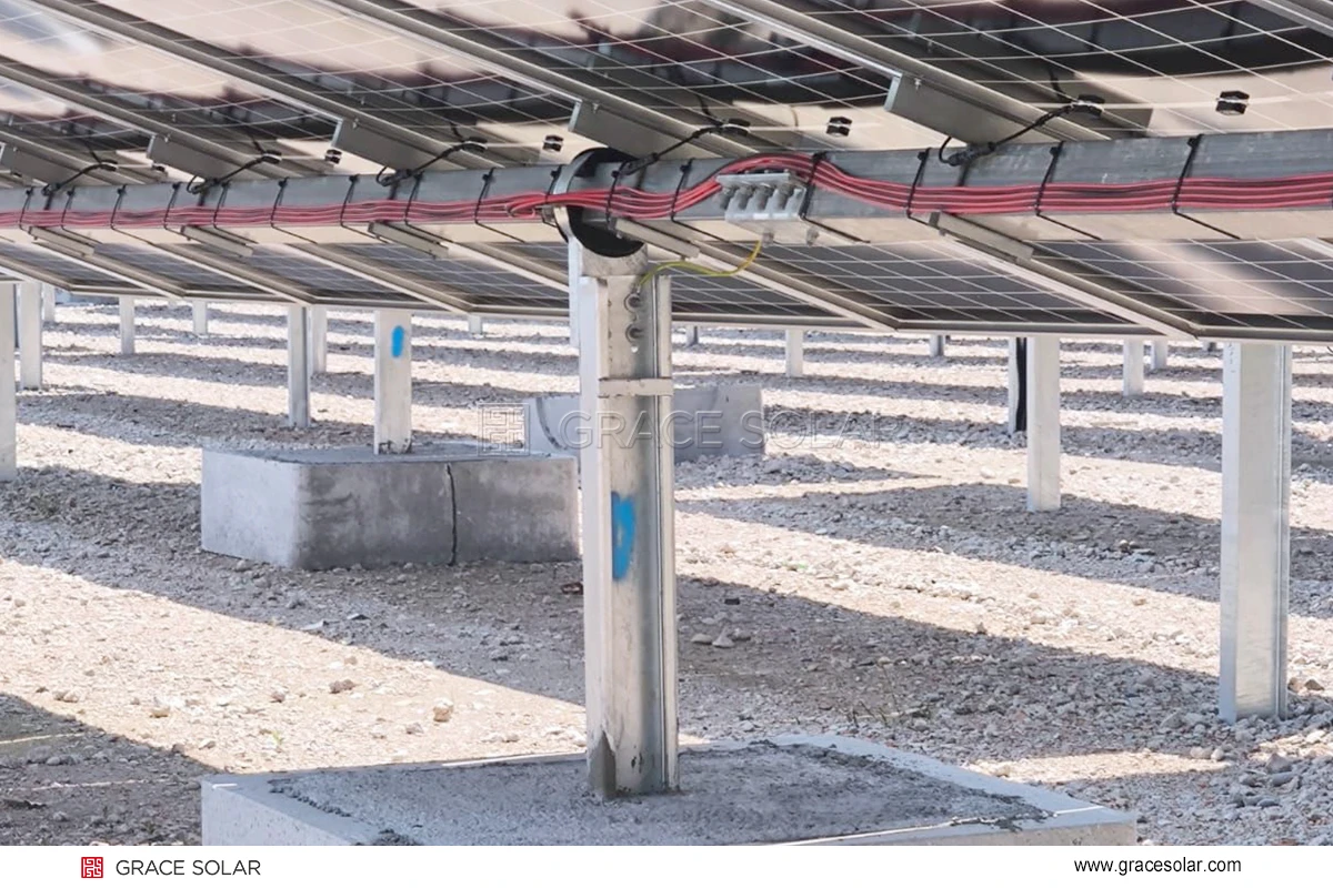 Italy 4MW Solar Racking Detail - Close-up of Grace Solar mounting hardware and connection points