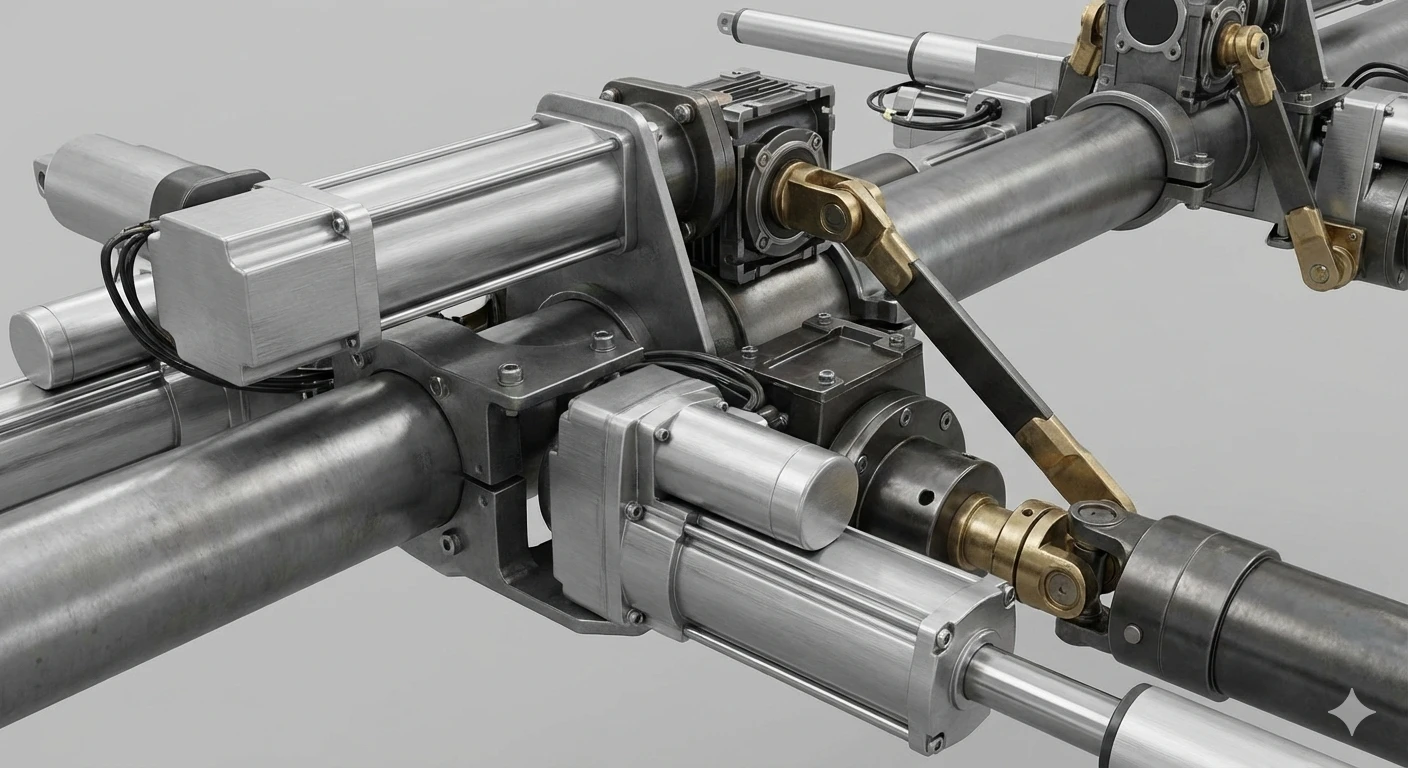 Close-up of multipoint drive mechanism on solar tracker
