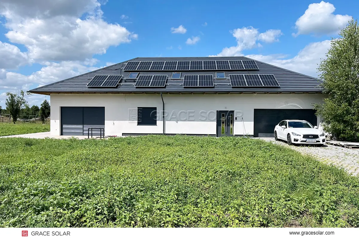 Grace Solar 15kW rooftop installation in Poland showing clean array layout