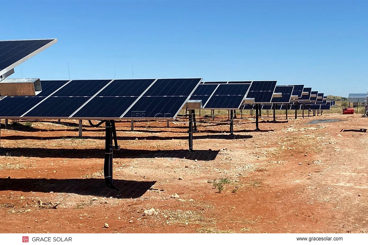 GraceSolar 1MW Solar Tracker Installation in South Africa showcasing rows of solar panels under clear sky