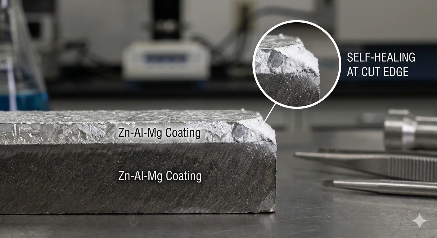 Zinc-aluminum-magnesium coated steel corrosion resistance demonstration